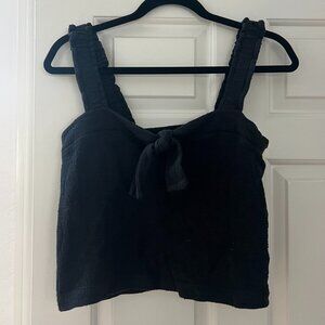 Madewell Textured Tie Front Black Ruffled Tank Top